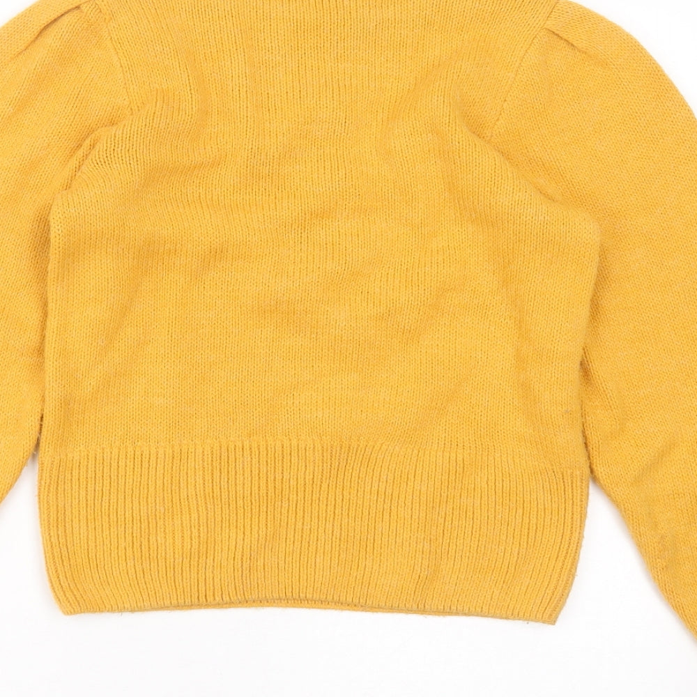 NEXT Womens Yellow Round Neck Geometric Acrylic Pullover Jumper Size 6