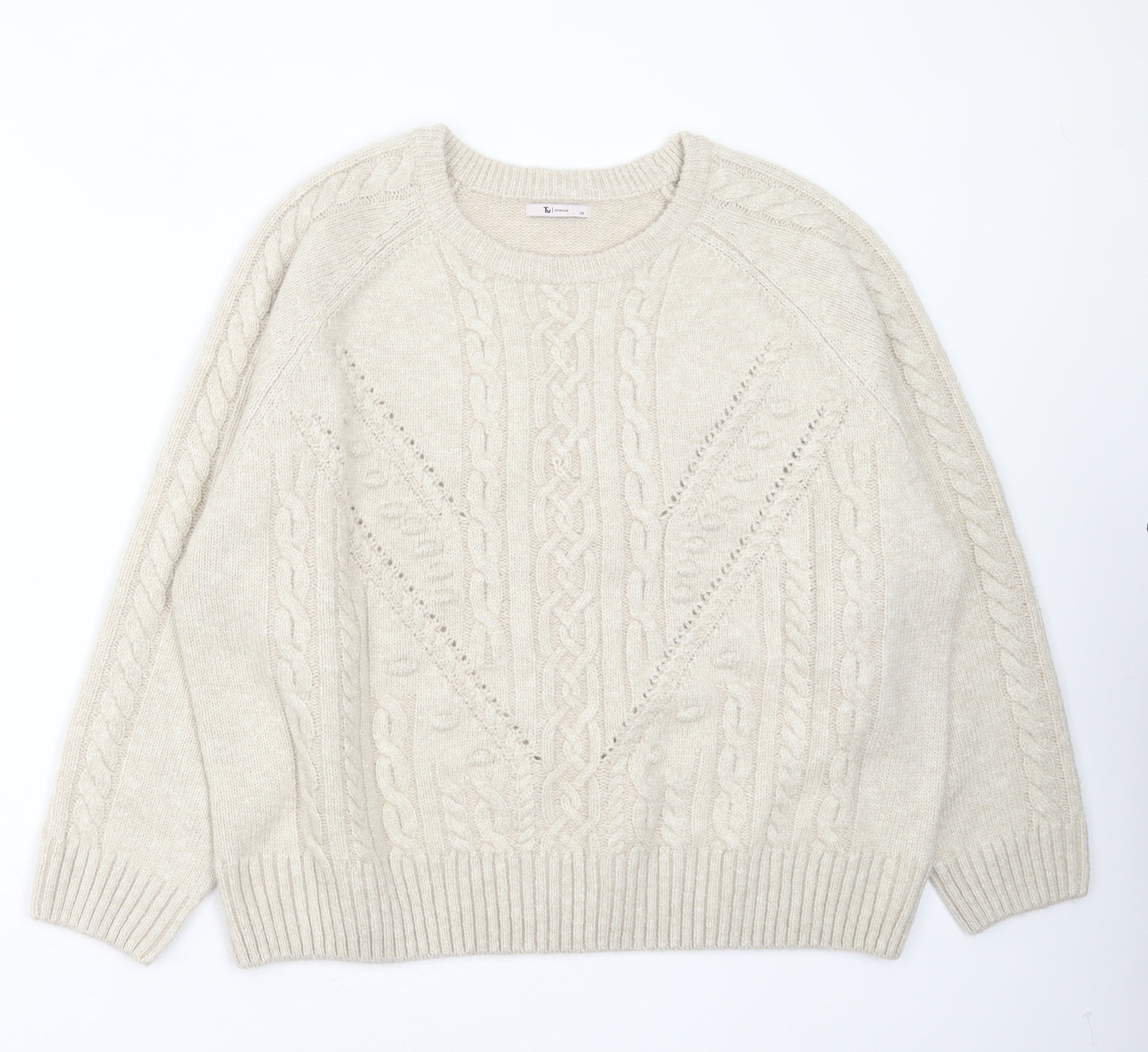TU Womens Beige Round Neck  Acrylic Pullover Jumper Size 20