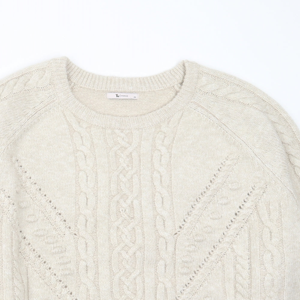 TU Womens Beige Round Neck  Acrylic Pullover Jumper Size 20