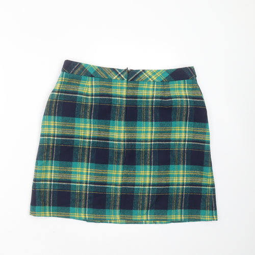 TU Womens Green Plaid Polyester Mini Skirt Size 12
