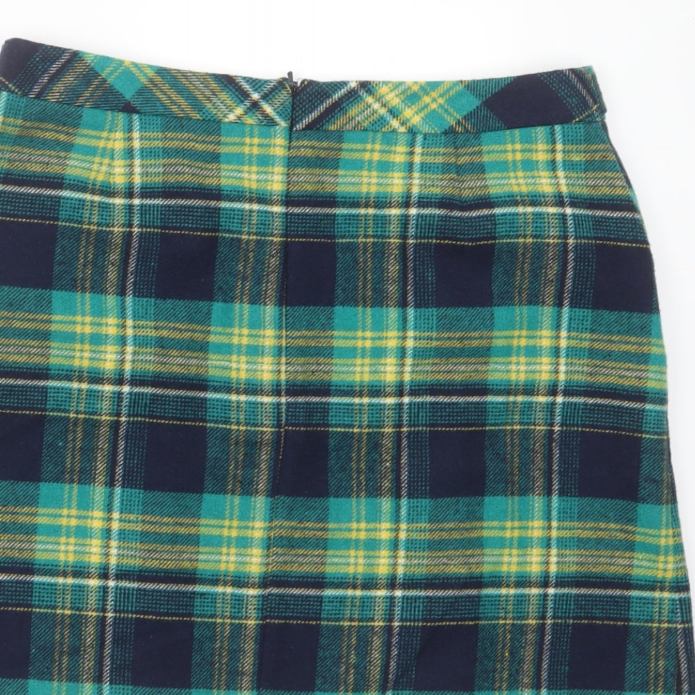 TU Womens Green Plaid Polyester Mini Skirt Size 12