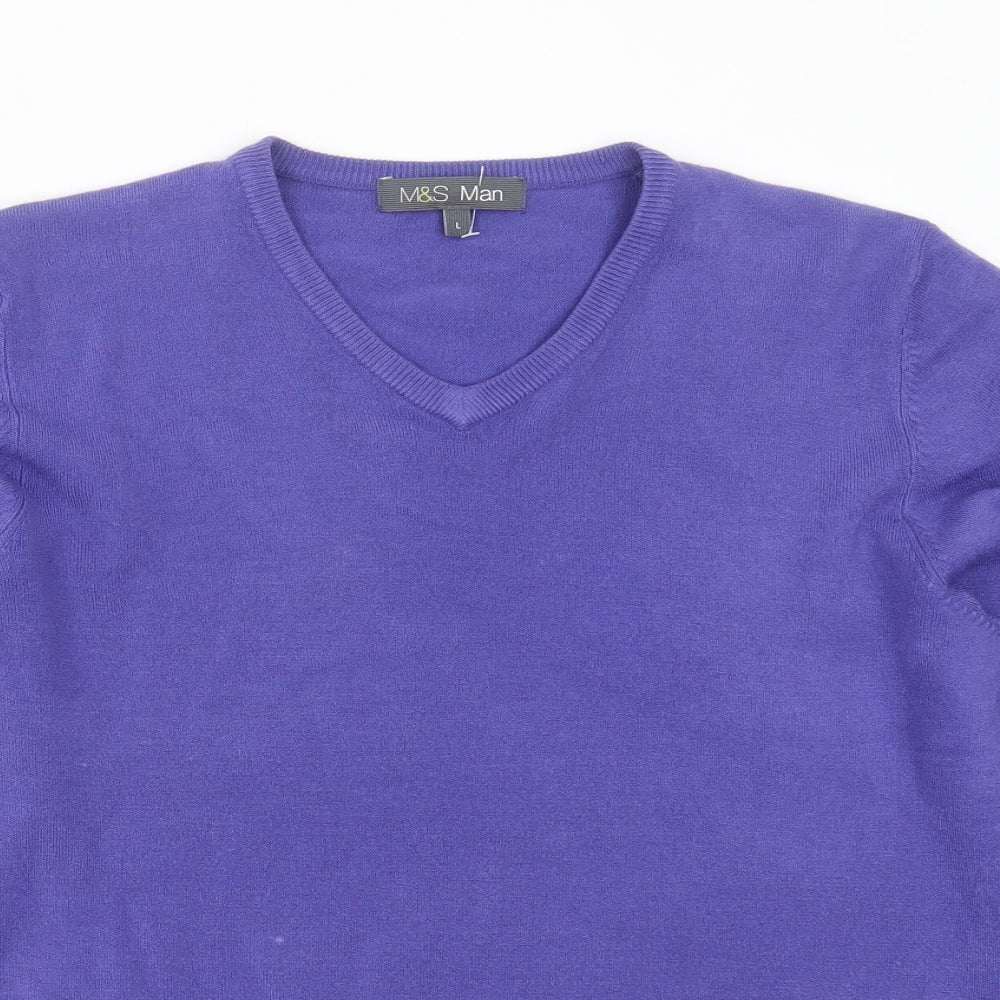 Marks and Spencer Mens Purple V-Neck  Acrylic Pullover Jumper Size L