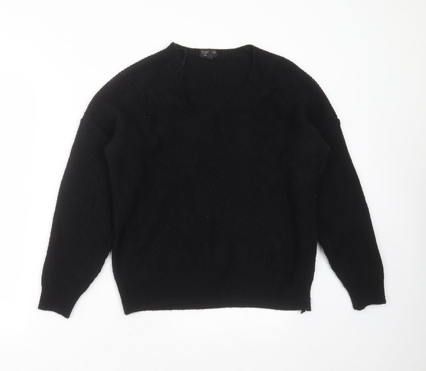 Topshop Womens Black V-Neck Geometric Acrylic Pullover Jumper Size 12