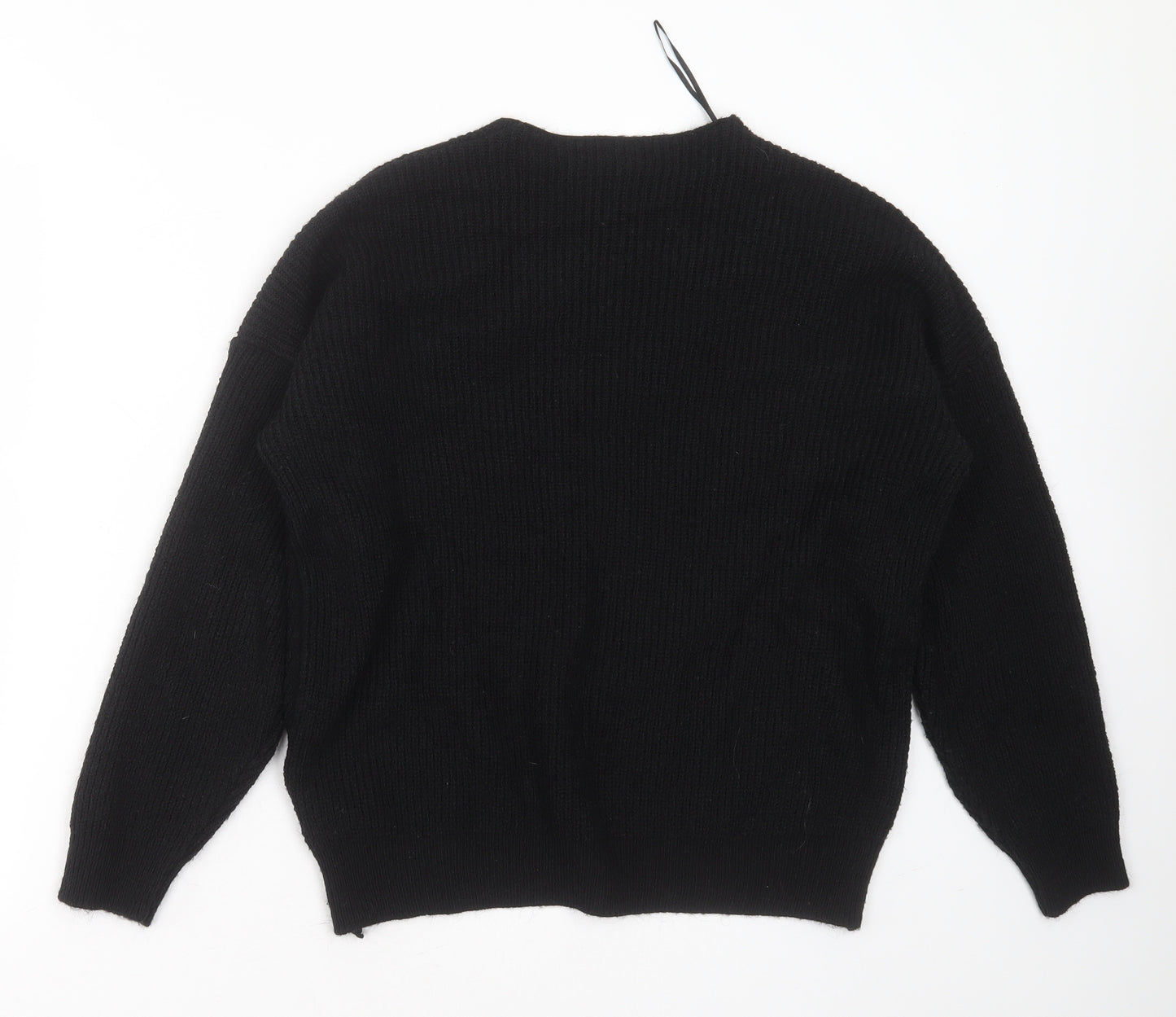 Topshop Womens Black V-Neck Geometric Acrylic Pullover Jumper Size 12