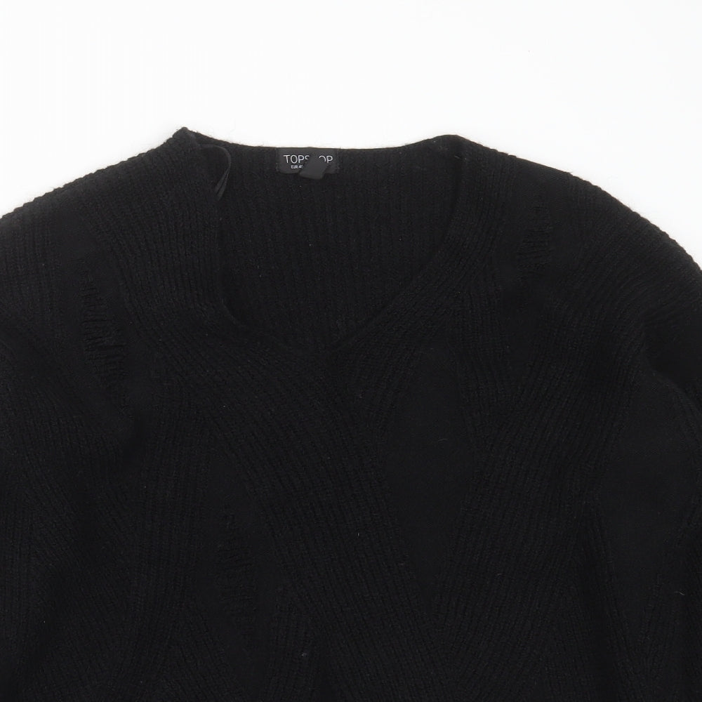 Topshop Womens Black V-Neck Geometric Acrylic Pullover Jumper Size 12