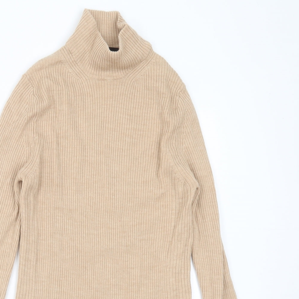 Marks and Spencer Womens Beige High Neck Striped Wool Pullover Jumper Size 8