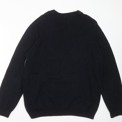 Easy Mens Blue Round Neck Geometric Cotton Pullover Jumper Size L