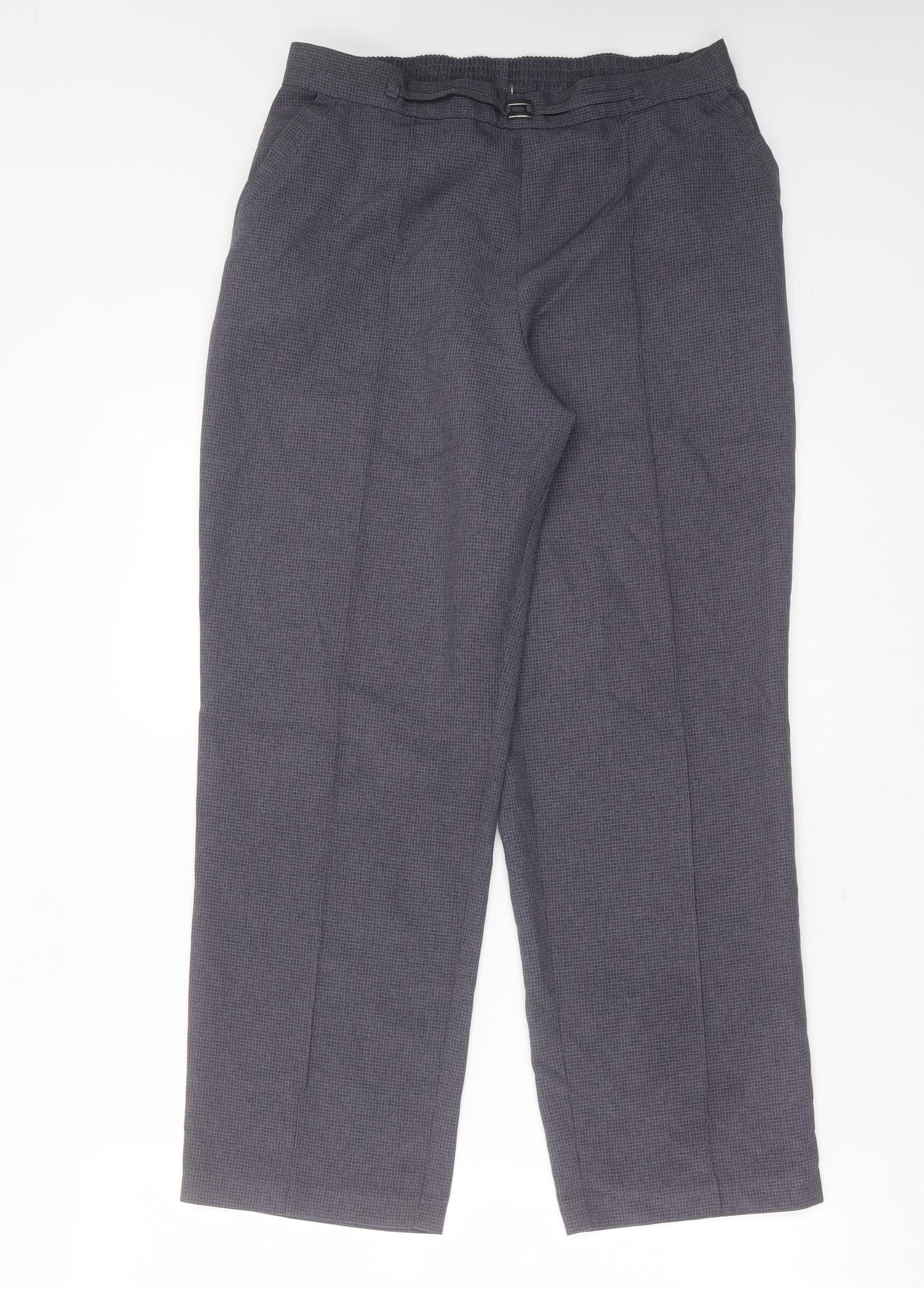 Marks and Spencer Womens Blue Check Polyester Trousers  Size 12 L26 in Regular