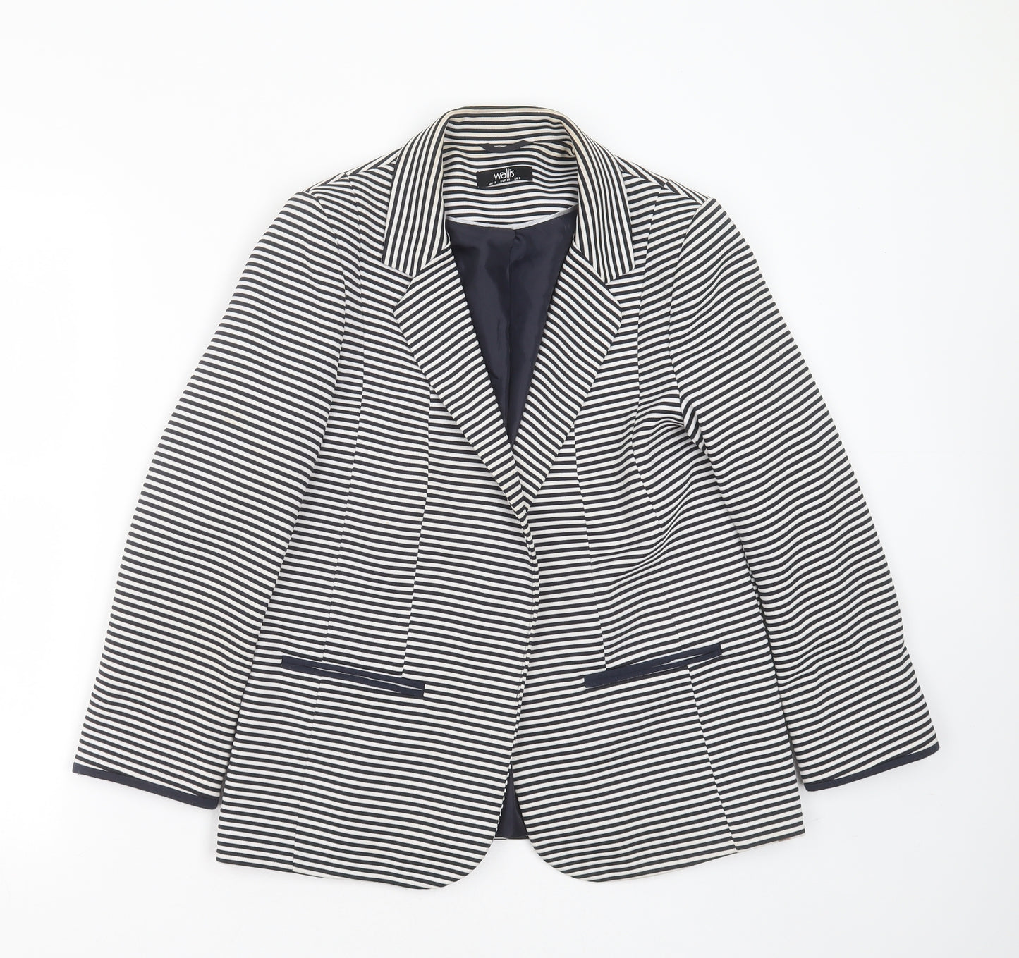 Wallis Womens Blue Striped Polyester Jacket Blazer Size 10