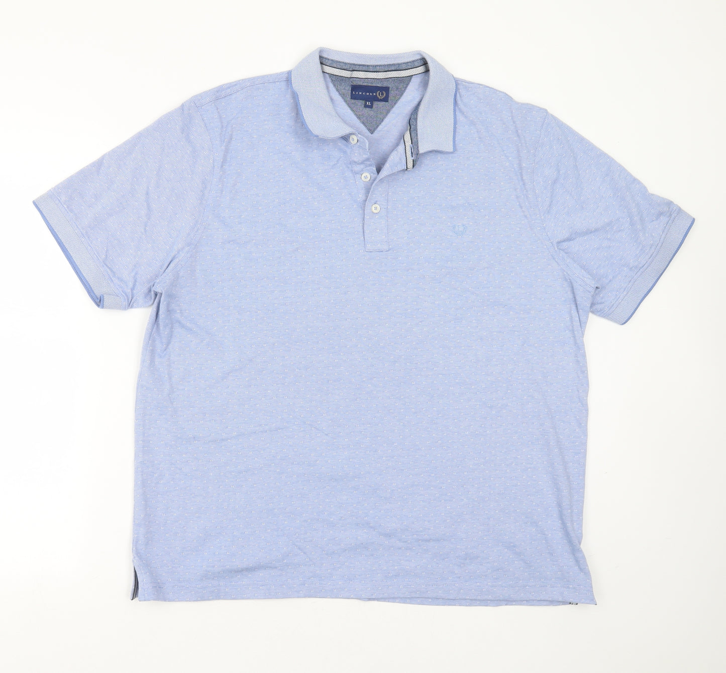 Lincoln Mens Blue Geometric Cotton  Polo Size XL Collared
