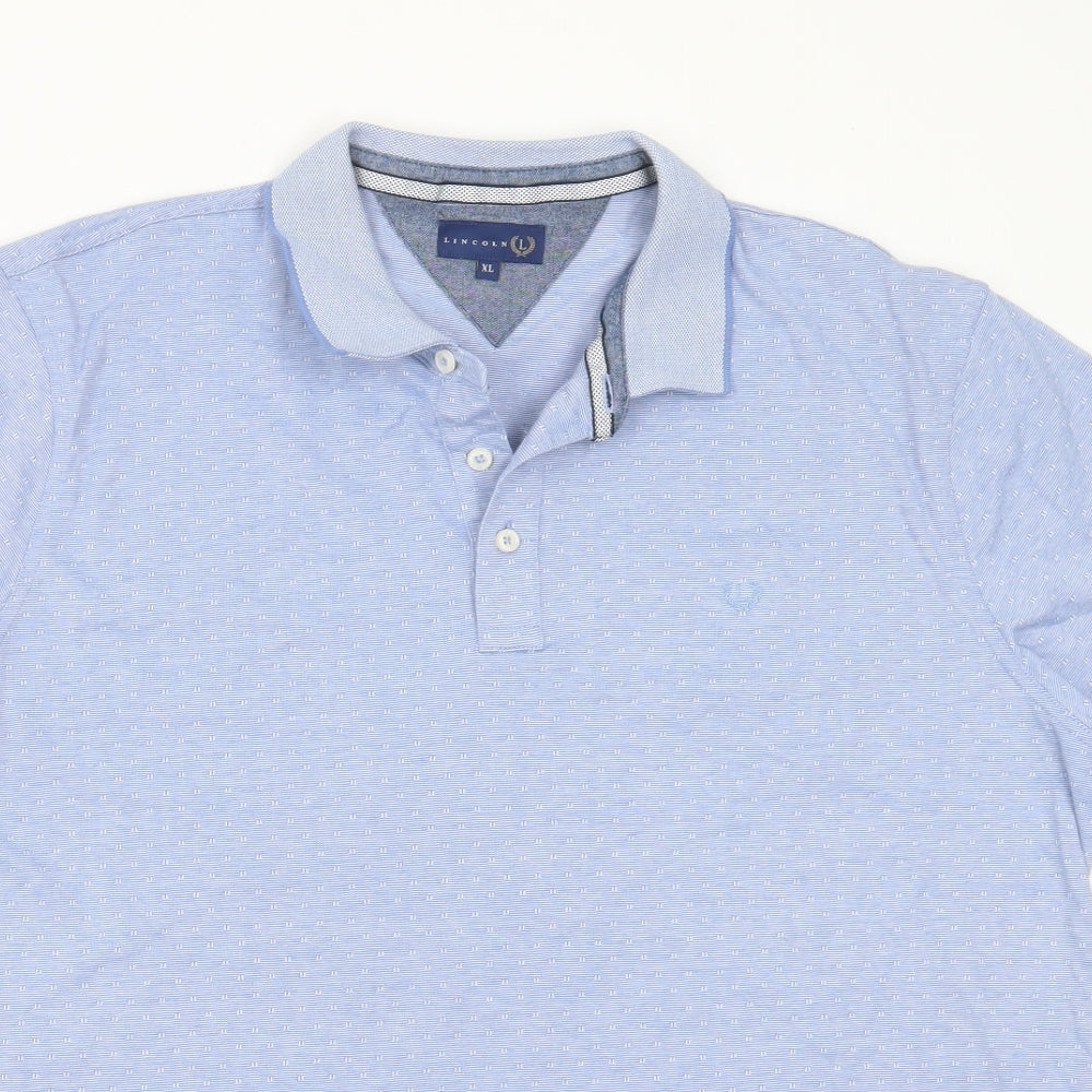 Lincoln Mens Blue Geometric Cotton  Polo Size XL Collared