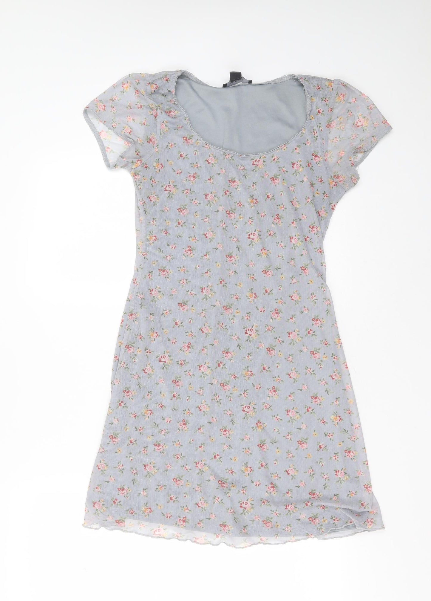 Primark Womens Blue Floral Polyester T-Shirt Dress  Size 8  Round Neck