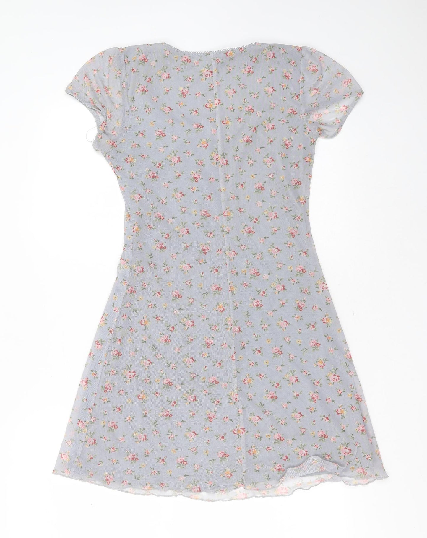 Primark Womens Blue Floral Polyester T-Shirt Dress  Size 8  Round Neck