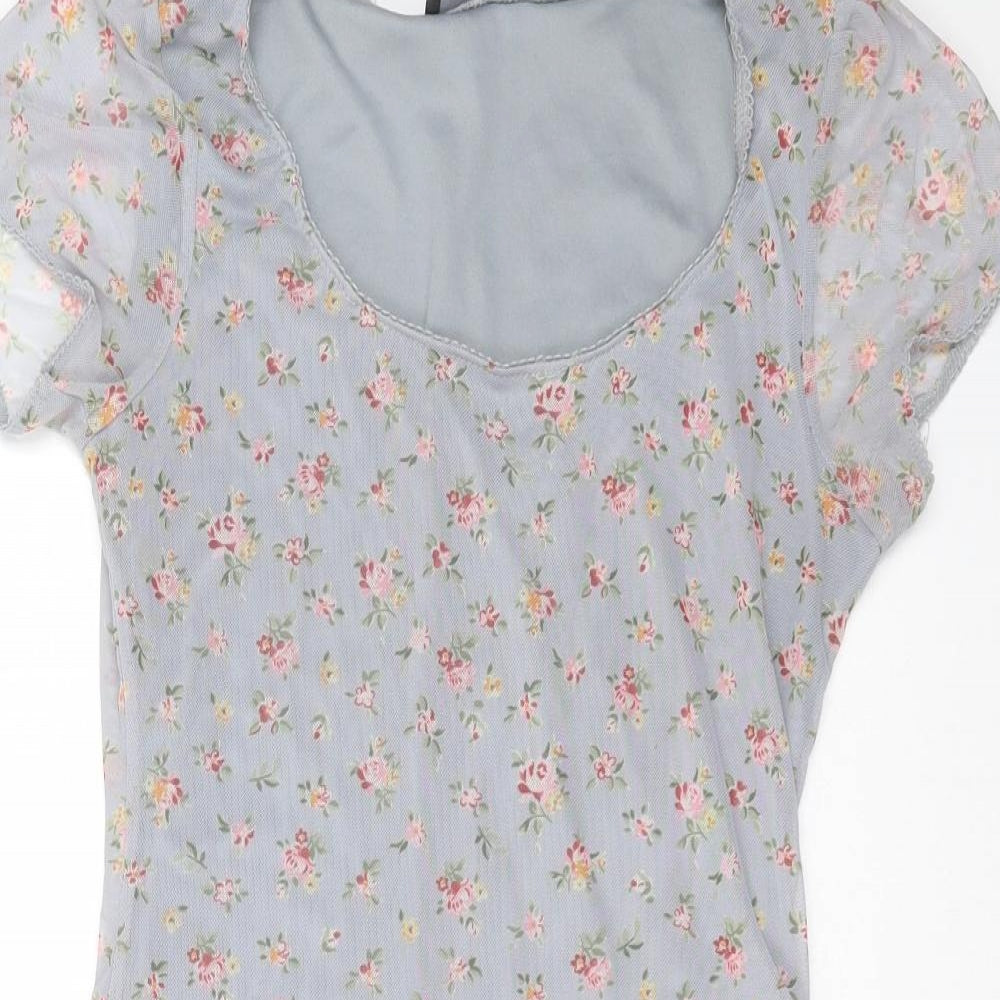 Primark Womens Blue Floral Polyester T-Shirt Dress  Size 8  Round Neck
