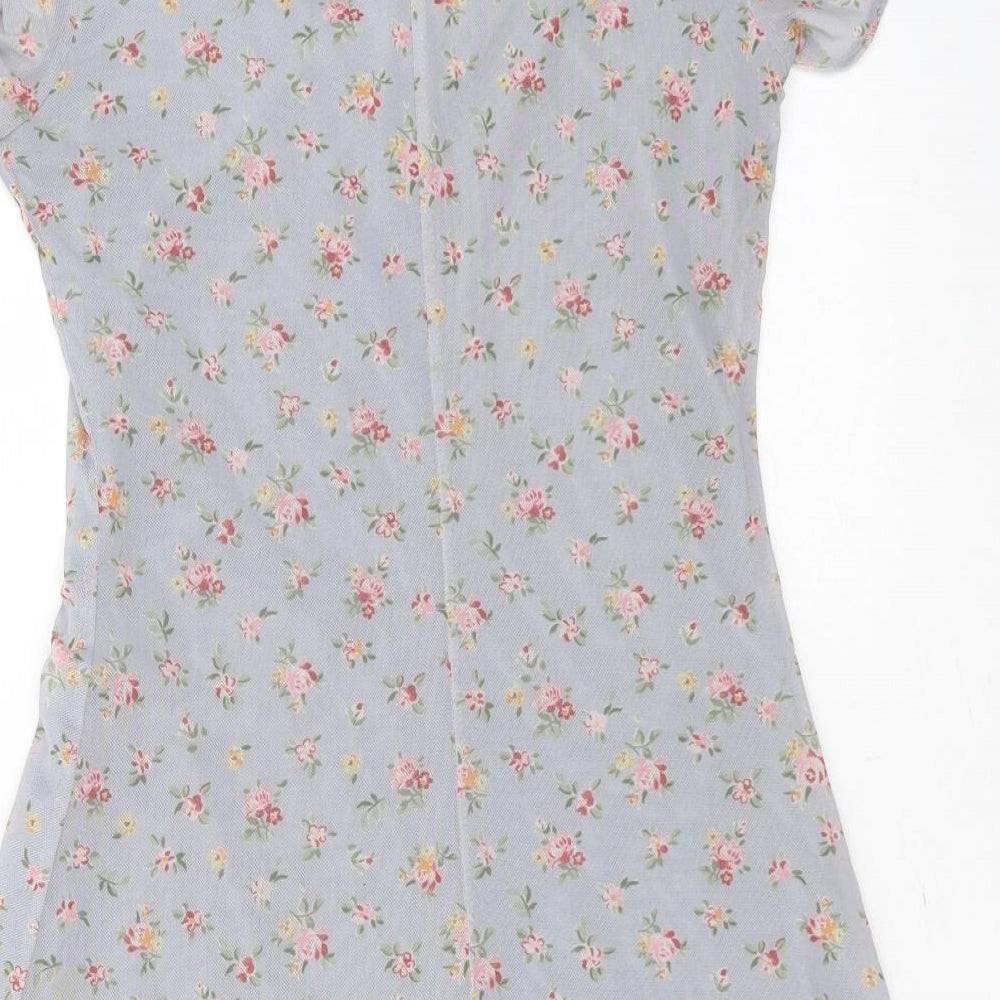 Primark Womens Blue Floral Polyester T-Shirt Dress  Size 8  Round Neck