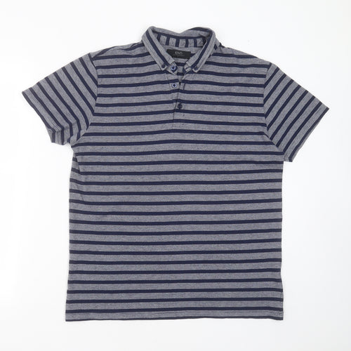 ACW 85 Mens Blue Striped Cotton  Polo Size L Collared