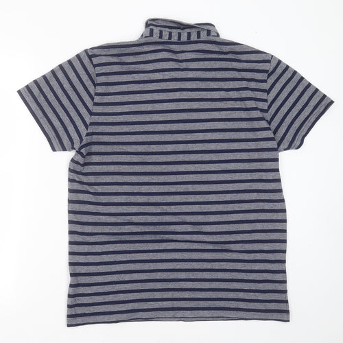 ACW 85 Mens Blue Striped Cotton  Polo Size L Collared