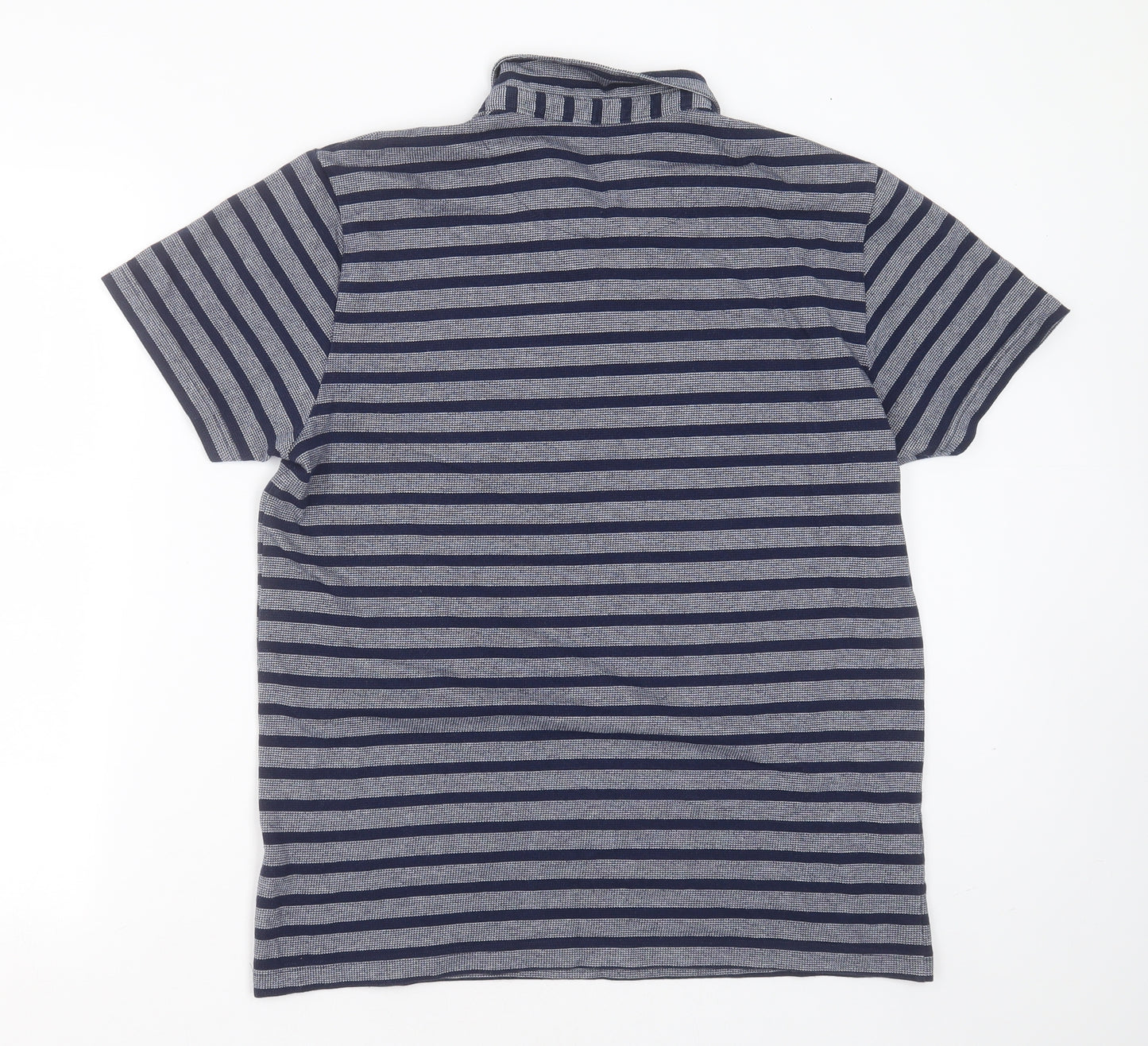 ACW 85 Mens Blue Striped Cotton  Polo Size L Collared