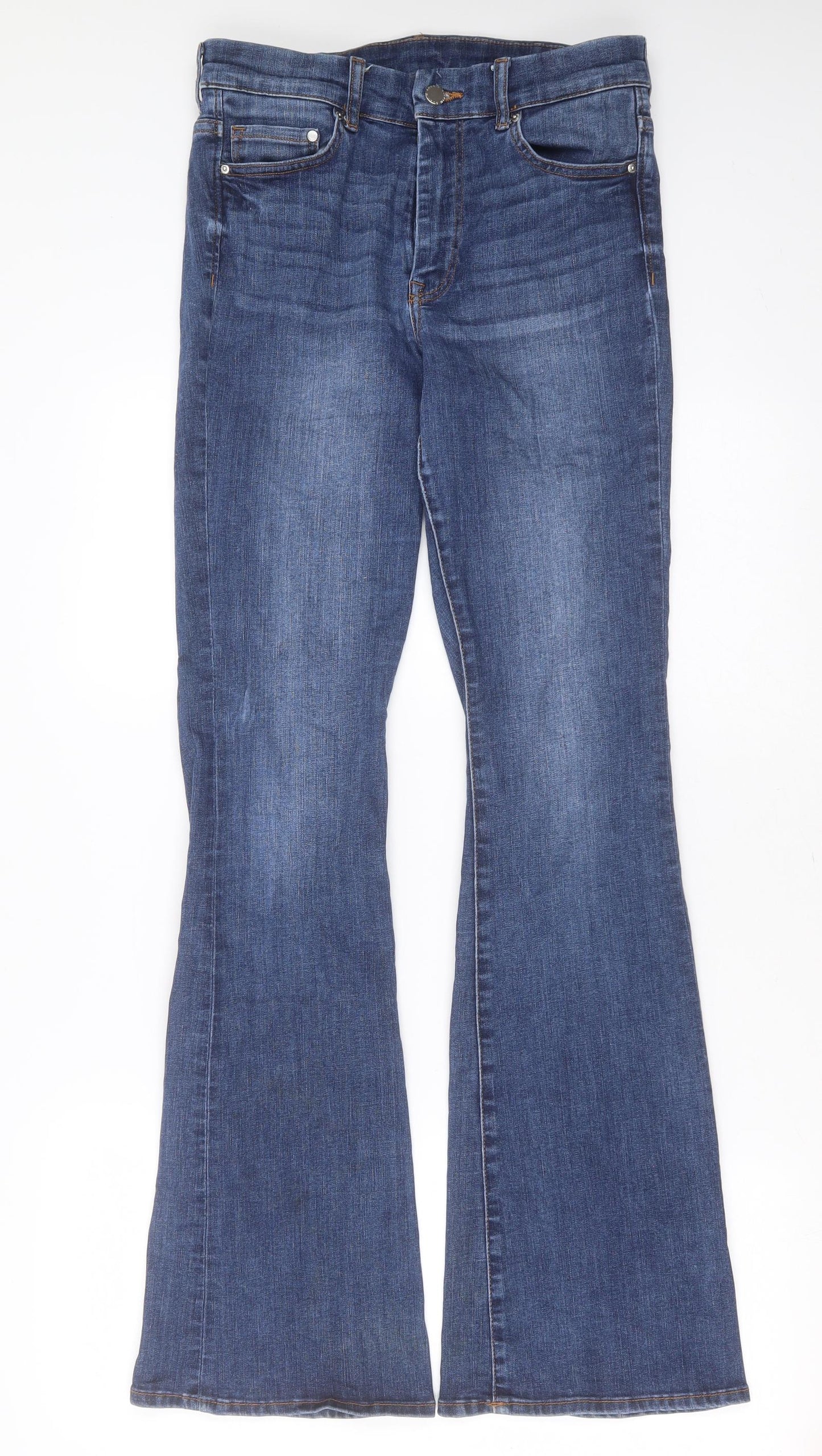 H&M Womens Blue  Cotton Flared Jeans Size 28 in L32 in Regular Zip