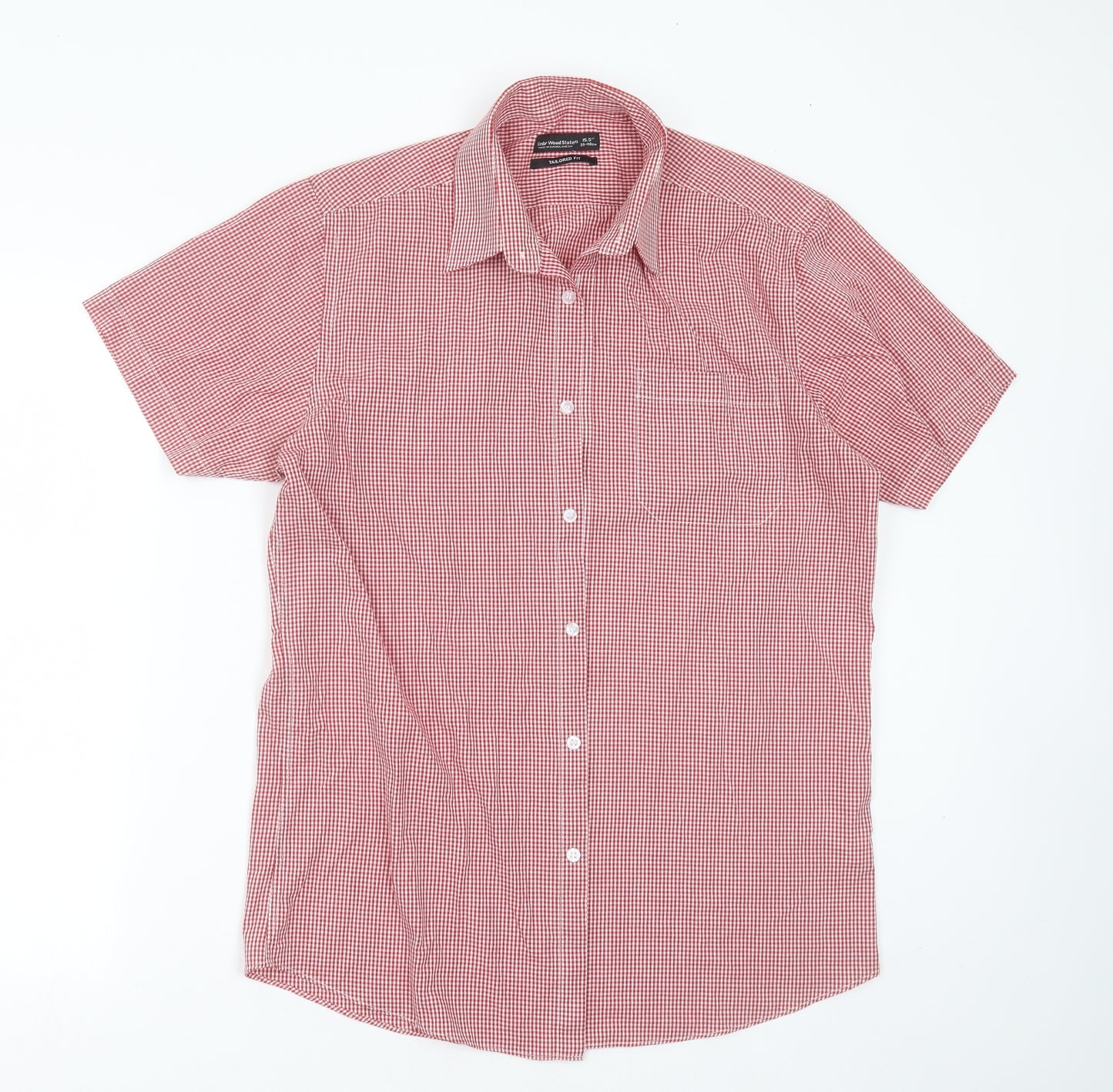 Cedar Wood State Mens Red Check Polyester  Button-Up Size 15.5 Collared Button
