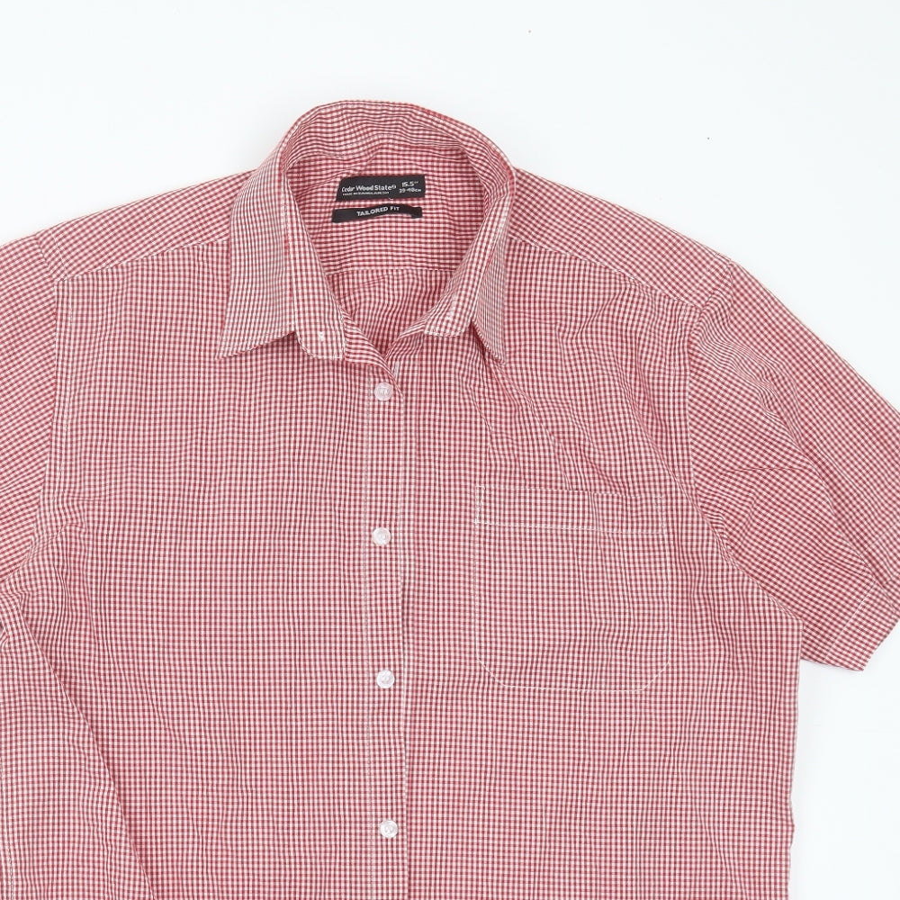Cedar Wood State Mens Red Check Polyester  Button-Up Size 15.5 Collared Button