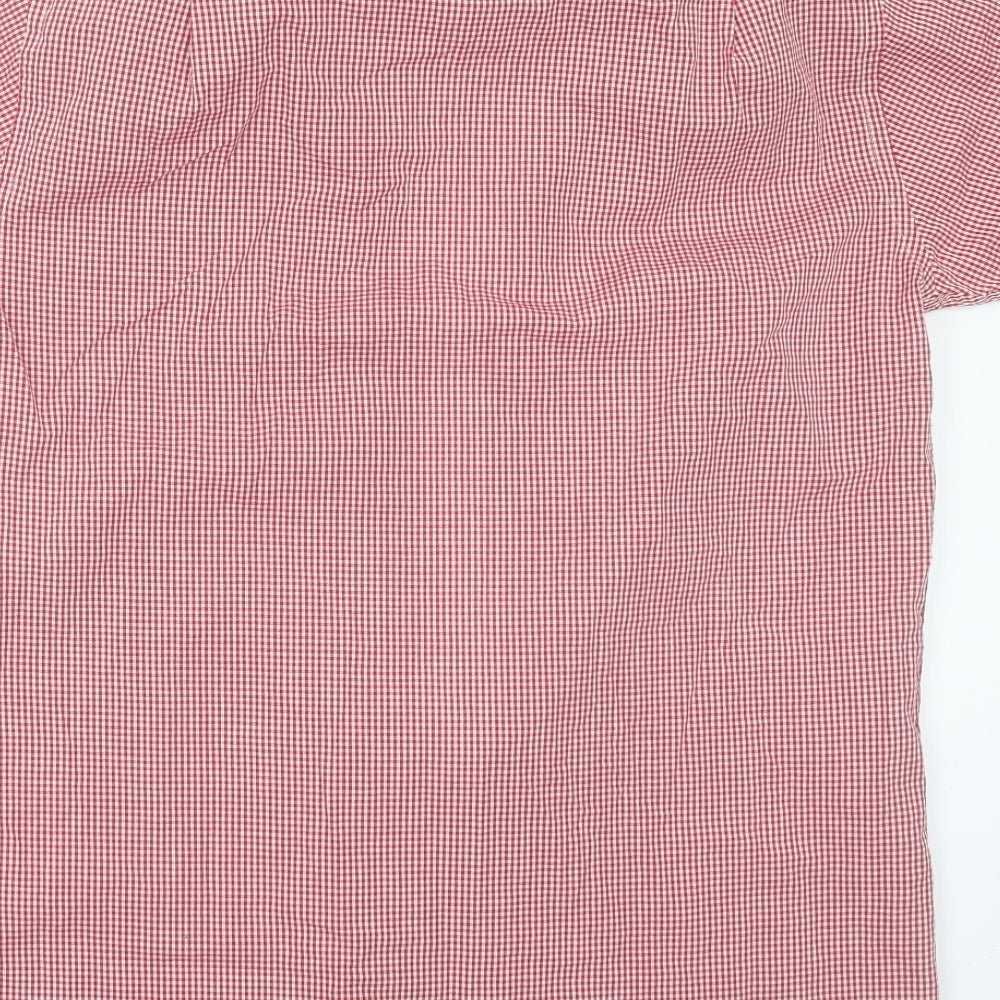Cedar Wood State Mens Red Check Polyester  Button-Up Size 15.5 Collared Button