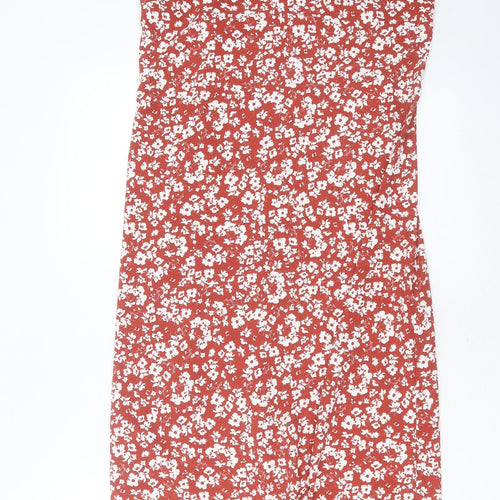 Primark Womens Brown Floral Polyester Slip Dress  Size 10  V-Neck