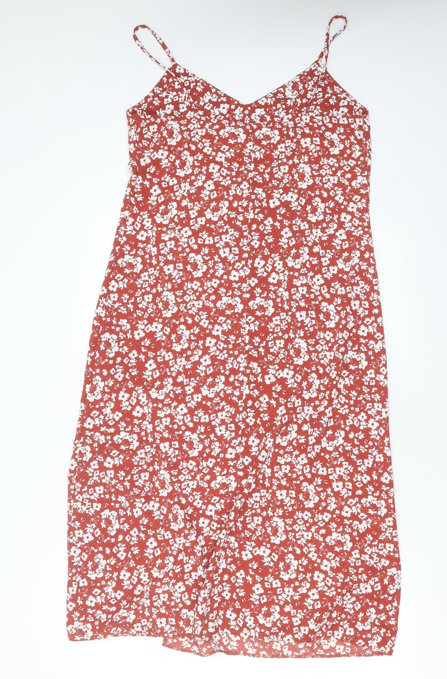 Primark Womens Brown Floral Polyester Slip Dress  Size 10  V-Neck