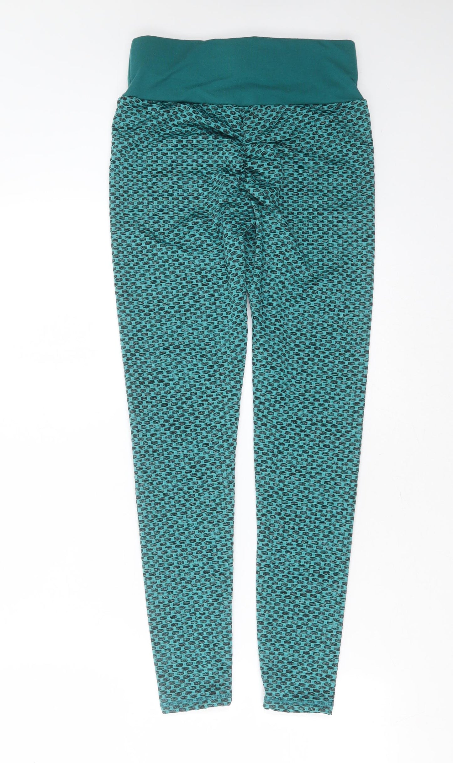 Preworn Womens Green Geometric Polyester Compression Leggings Size S L27 in Extra-Slim