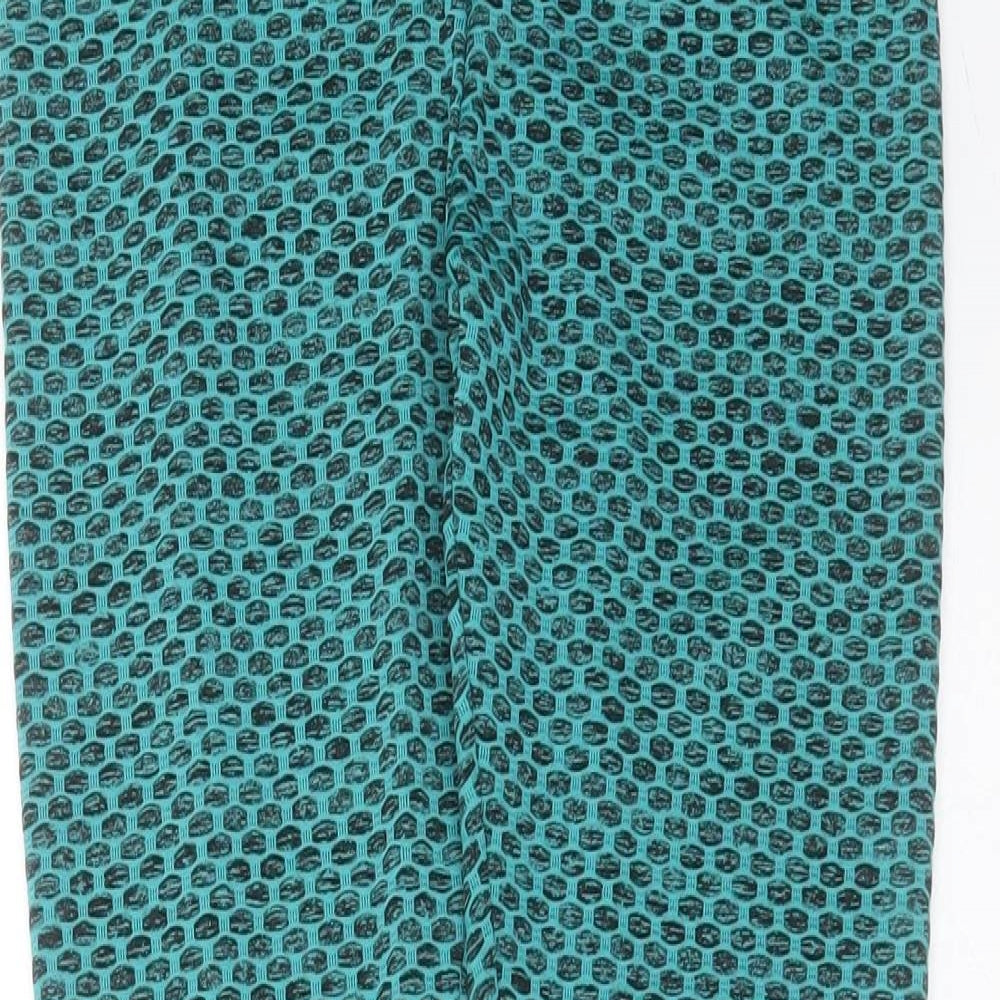 Preworn Womens Green Geometric Polyester Compression Leggings Size S L27 in Extra-Slim