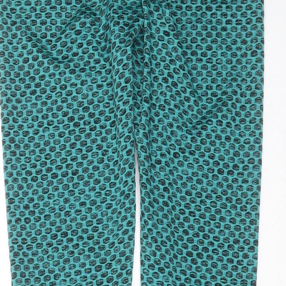 Preworn Womens Green Geometric Polyester Compression Leggings Size S L27 in Extra-Slim