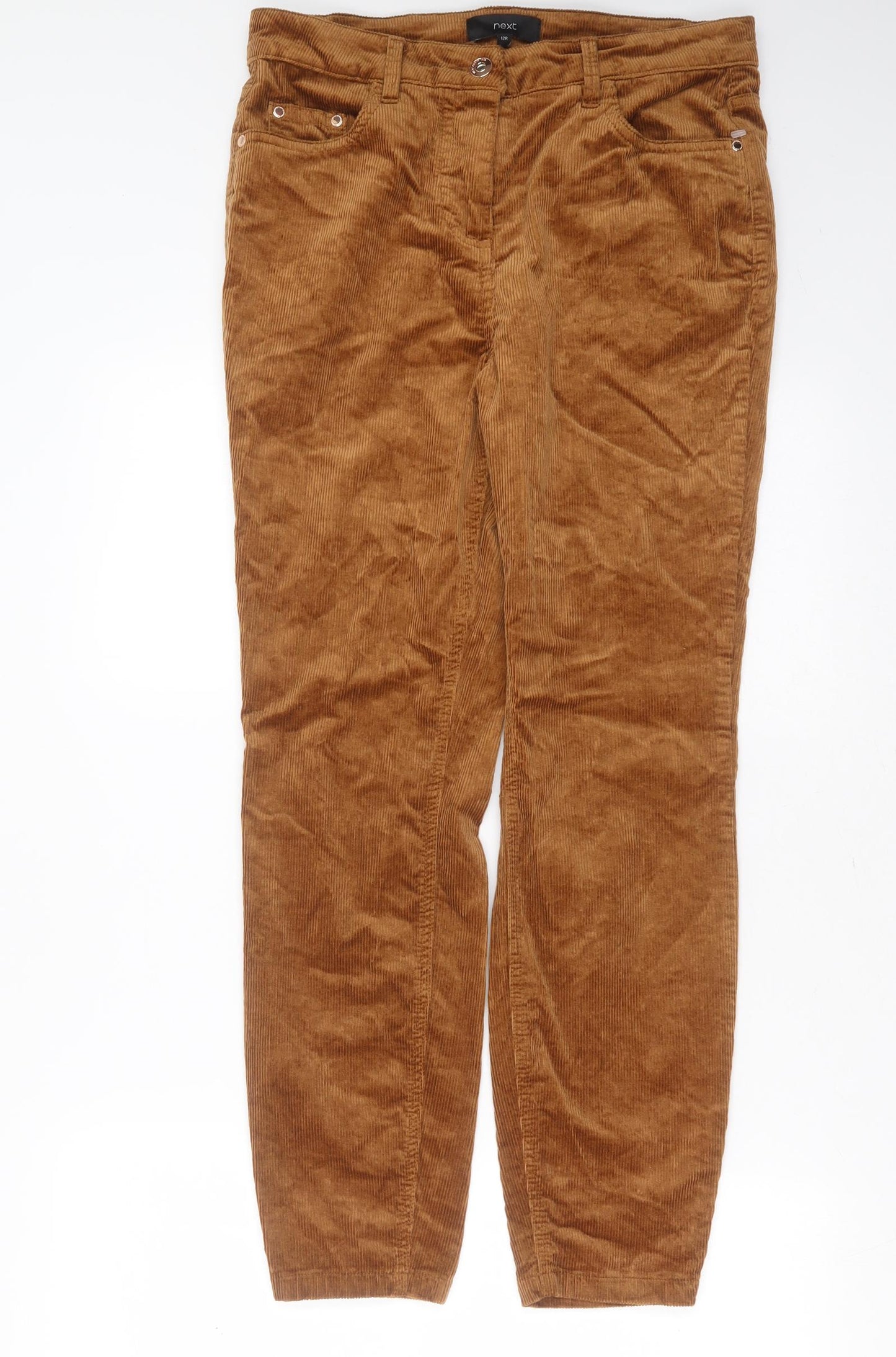 NEXT Womens Brown  Cotton Trousers  Size 12 L27 in Regular Zip