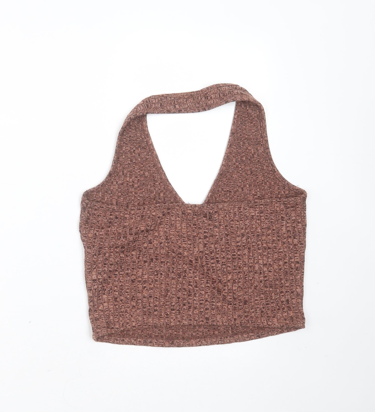 Primark Womens Brown Striped Polyester Cropped T-Shirt Size M Halter