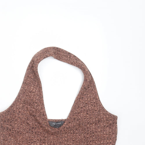 Primark Womens Brown Striped Polyester Cropped T-Shirt Size M Halter