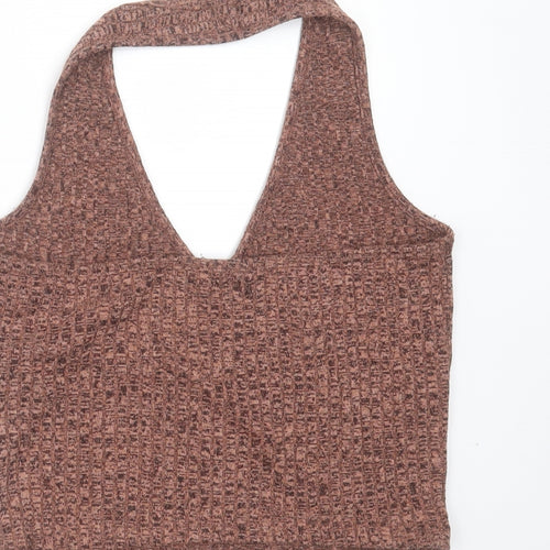 Primark Womens Brown Striped Polyester Cropped T-Shirt Size M Halter