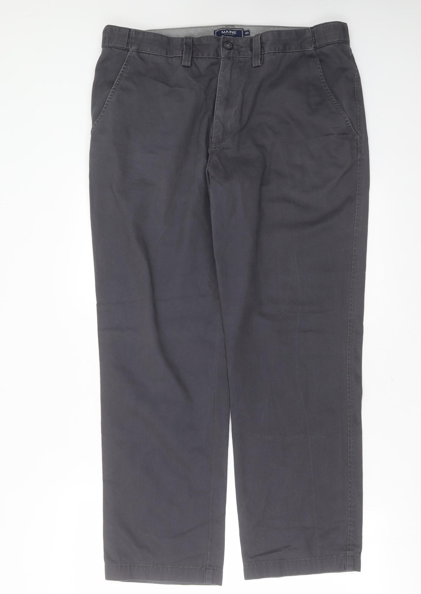 Maine New England Mens Grey  Cotton Chino Trousers Size 36 in L29 in Regular Zip