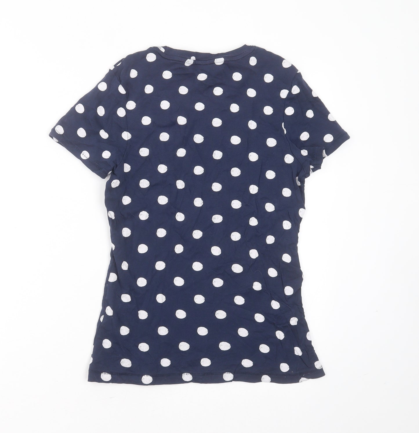 TU Womens Blue Polka Dot Cotton Basic T-Shirt Size 10 Round Neck