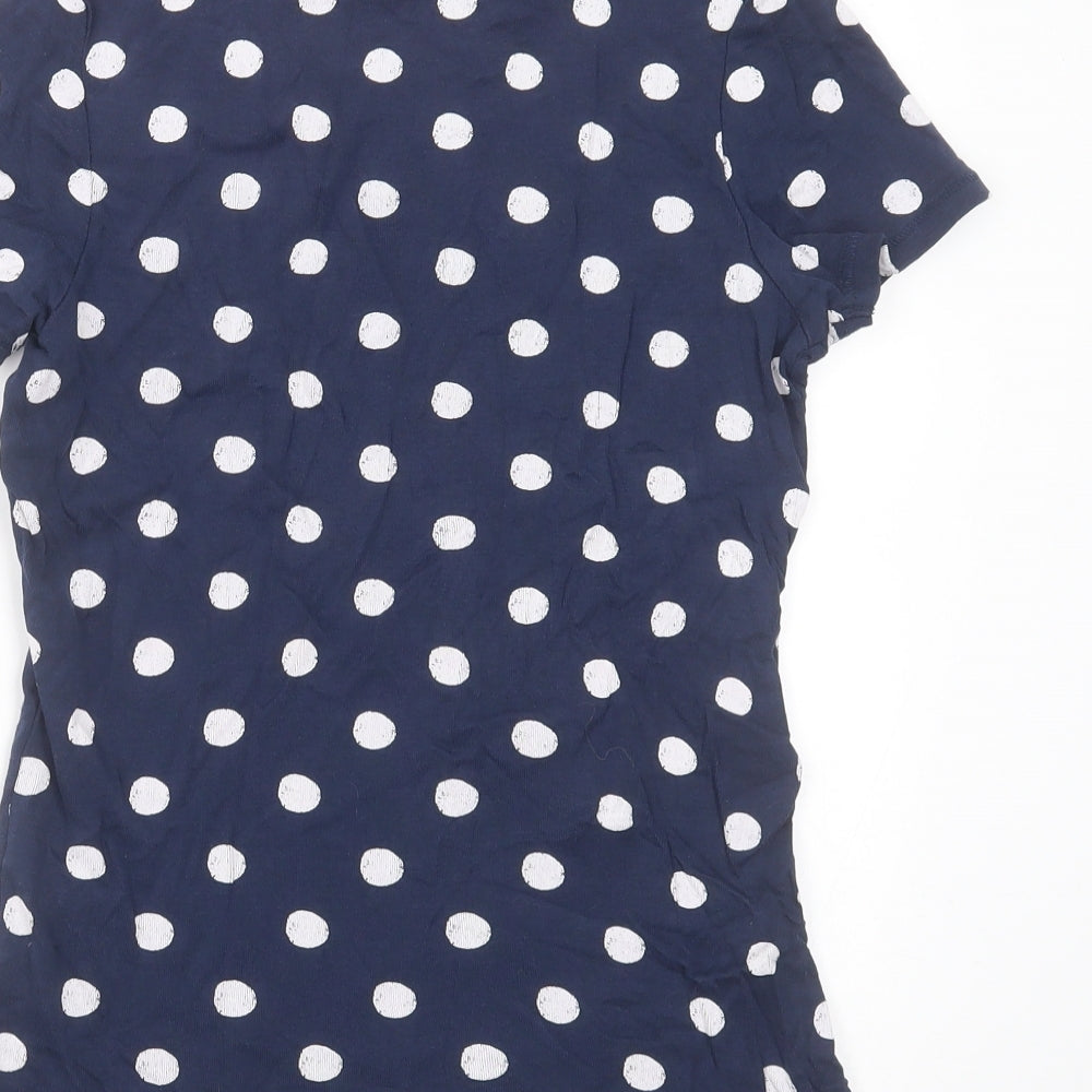 TU Womens Blue Polka Dot Cotton Basic T-Shirt Size 10 Round Neck