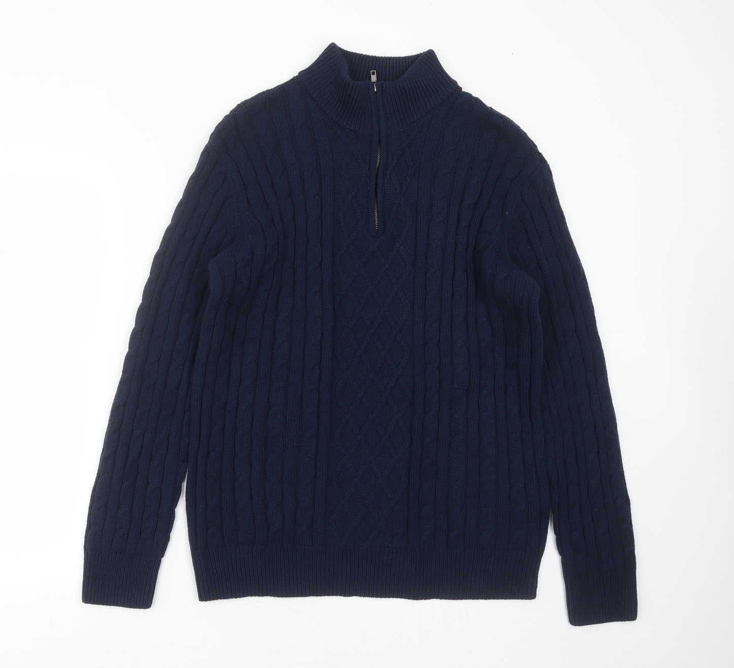 Studio Mens Blue High Neck Geometric Cotton Pullover Jumper Size XL