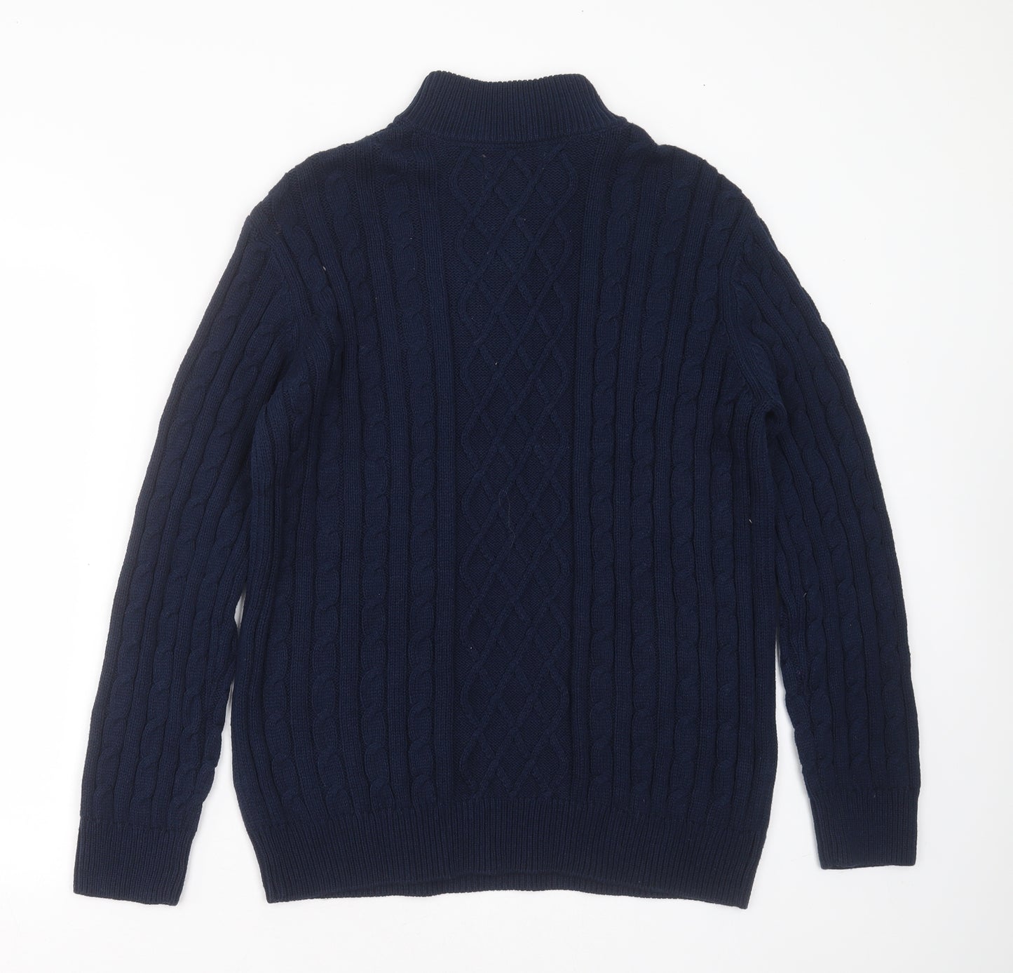 Studio Mens Blue High Neck Geometric Cotton Pullover Jumper Size XL