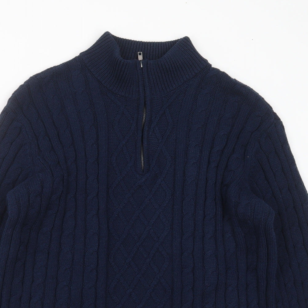 Studio Mens Blue High Neck Geometric Cotton Pullover Jumper Size XL