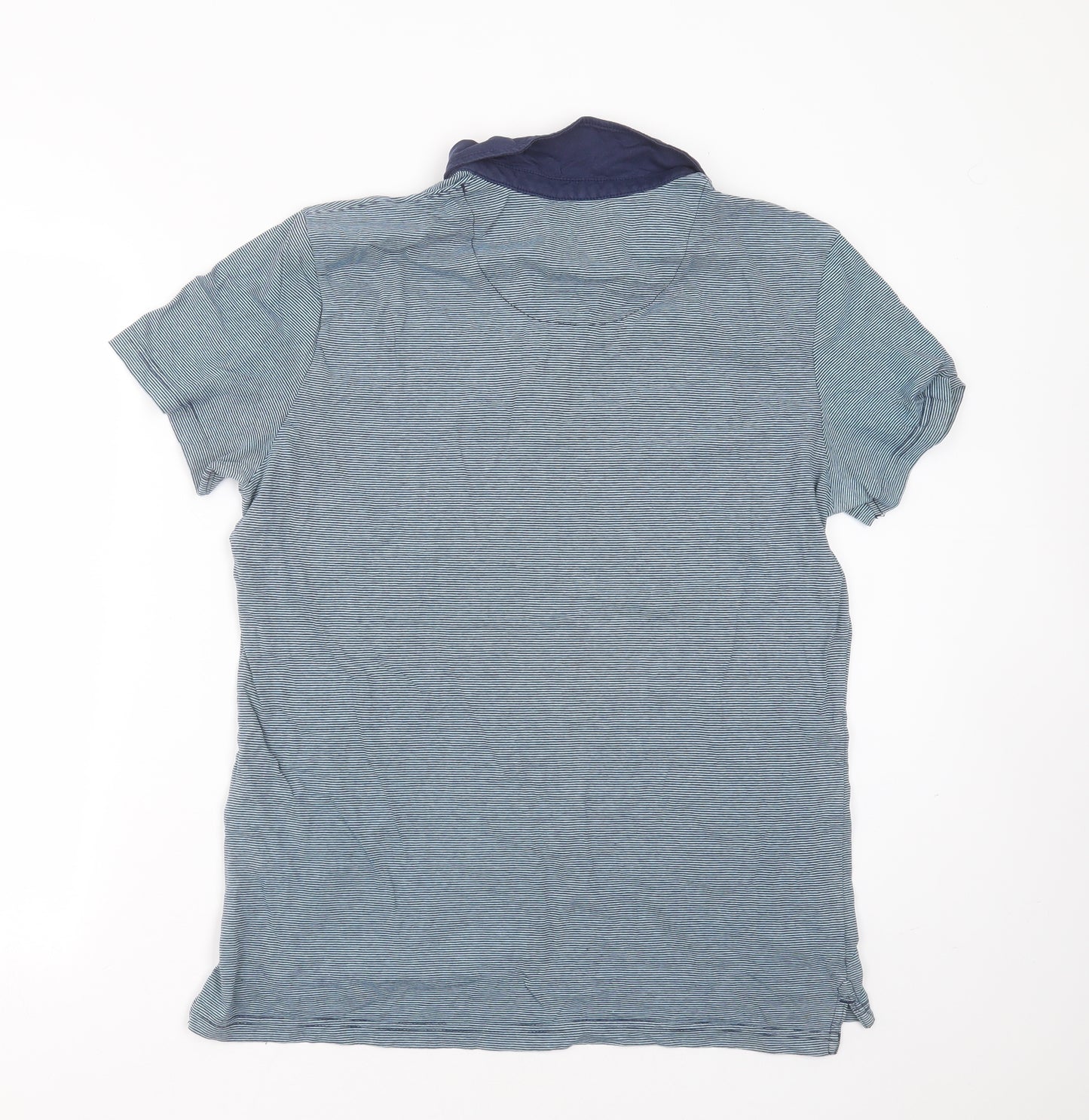 F&F Mens Blue Striped Cotton  Polo Size L Collared