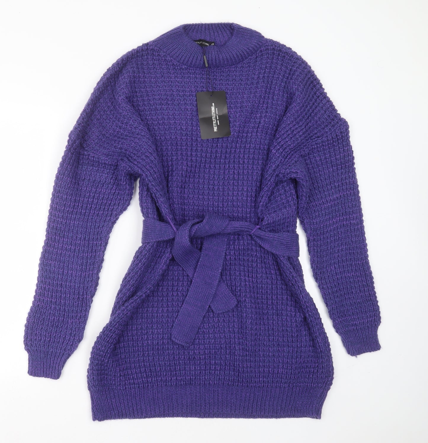 PRETTYLITTLETHING Womens Purple  Acrylic Jumper Dress  Size XS  Round Neck