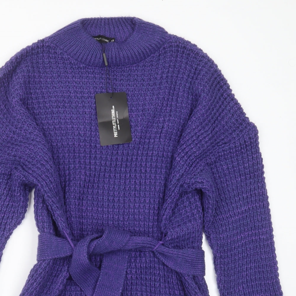 PRETTYLITTLETHING Womens Purple  Acrylic Jumper Dress  Size XS  Round Neck