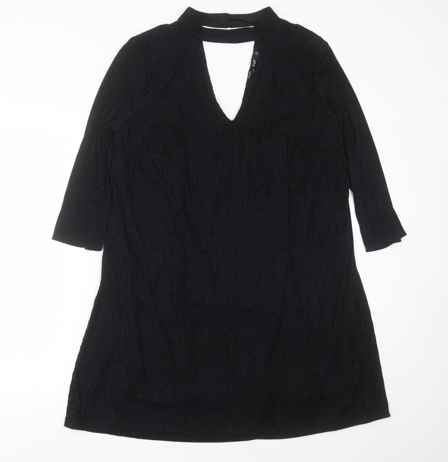 F&F Womens Black Striped Polyester Trapeze & Swing  Size 18  Round Neck