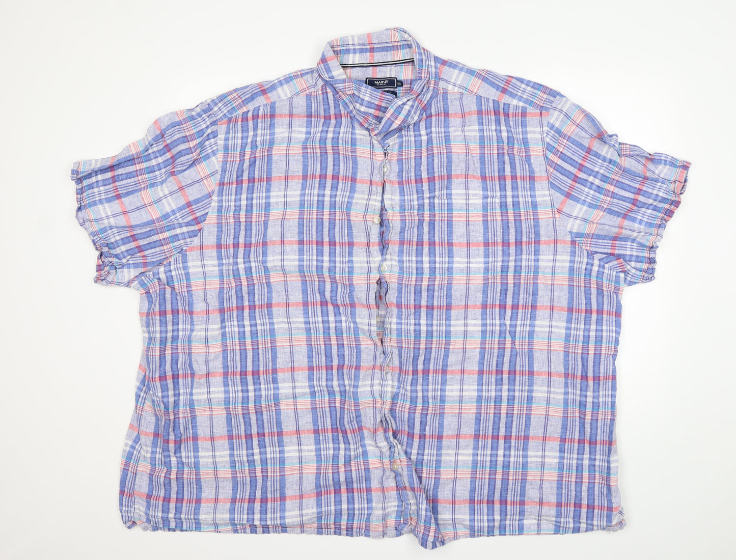 Maine Mens Multicoloured Plaid Linen  Button-Up Size Big 5X Collared