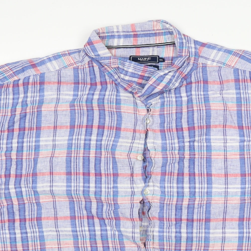 Maine Mens Multicoloured Plaid Linen  Button-Up Size Big 5X Collared