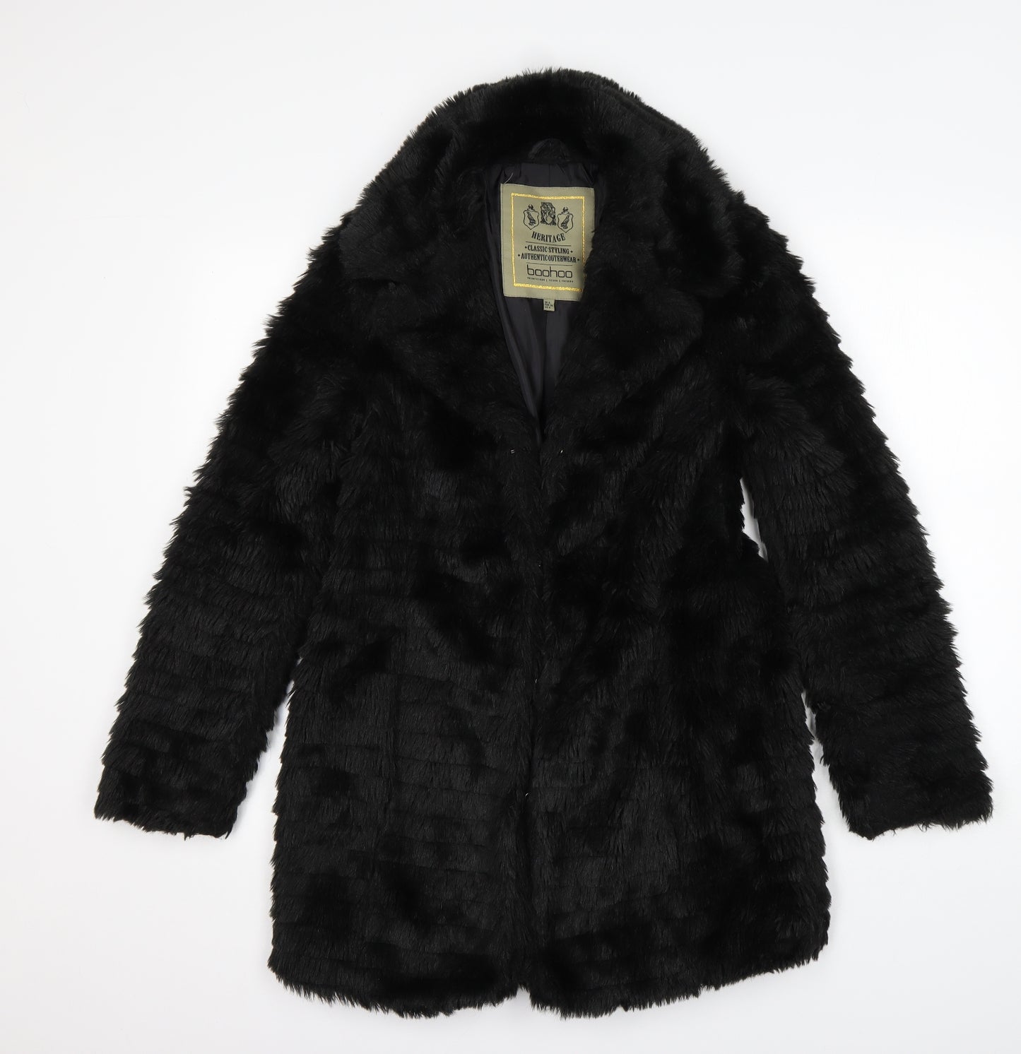 Boohoo Womens Black   Overcoat Coat Size 8   - Fur Coat