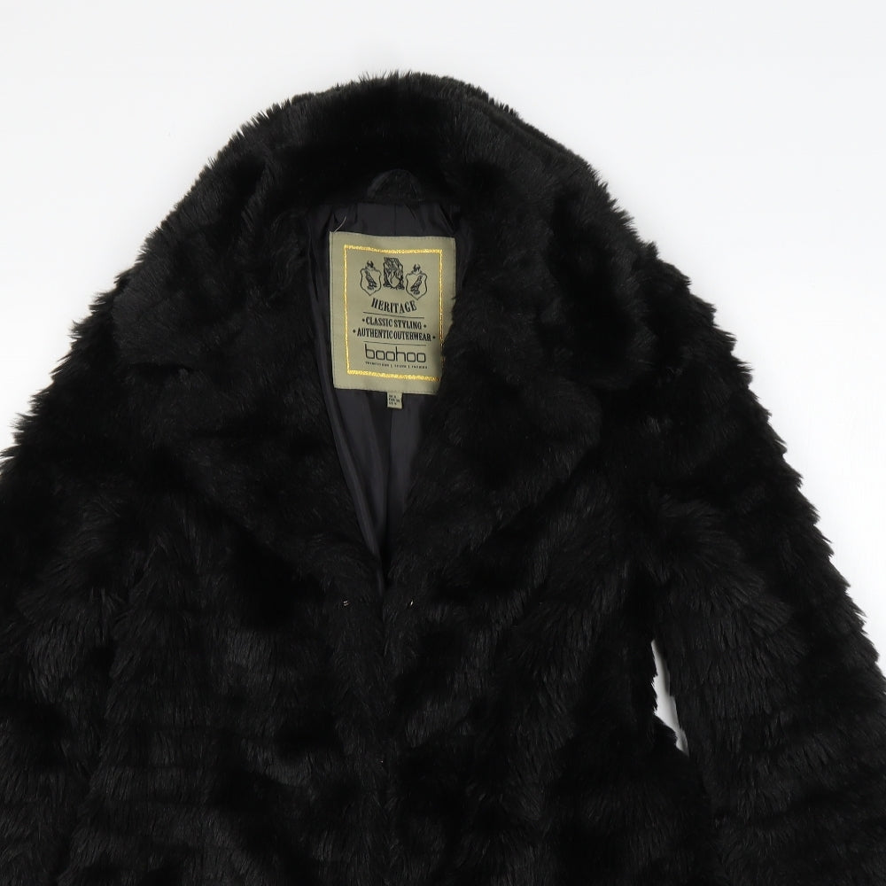Boohoo Womens Black   Overcoat Coat Size 8   - Fur Coat