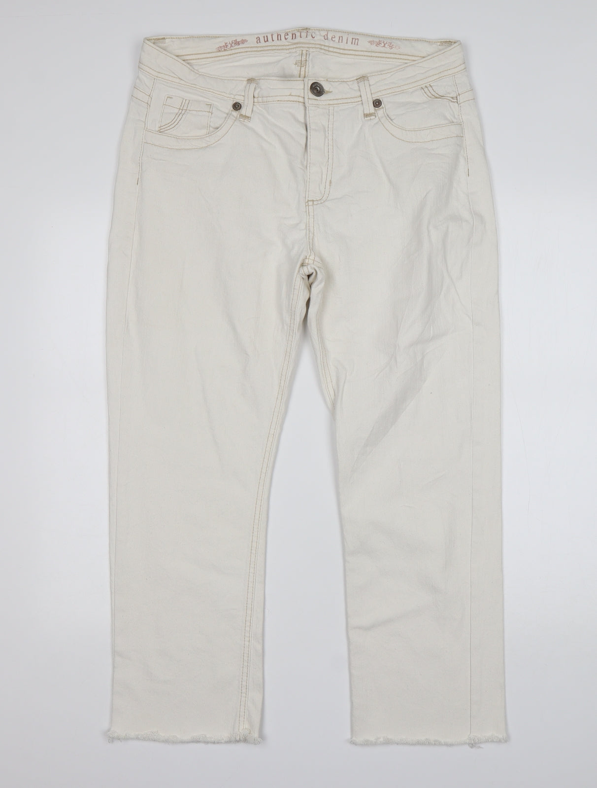 M&S Womens White  Cotton Cropped Jeans Size 16 L26 in Regular